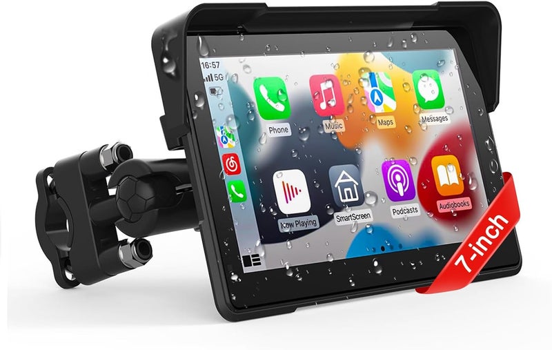 fuyuadas Wireless Motorcycle Apple Carplay,7 Inch Portable Motor GPS Navigation with Apple Carplay & Android Auto,Siri & Google Assistant, Anti-Glare/Bluetooth 5.2/ Voice Control/ IP69K Waterproof Touchscreen - Image 1